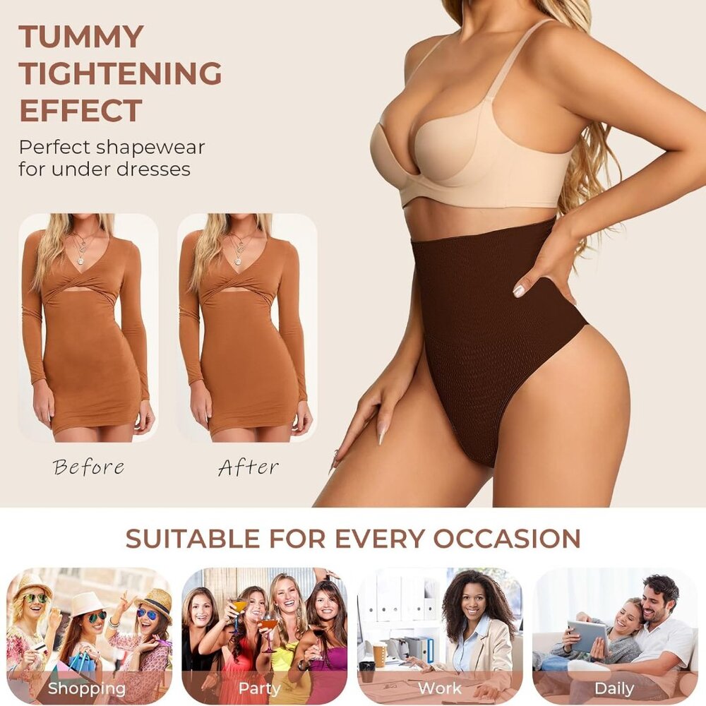 Women's Coffee Mid Waisted Tummy Control Shapewear Underwear Seamless Shaper - Picture 5 of 6